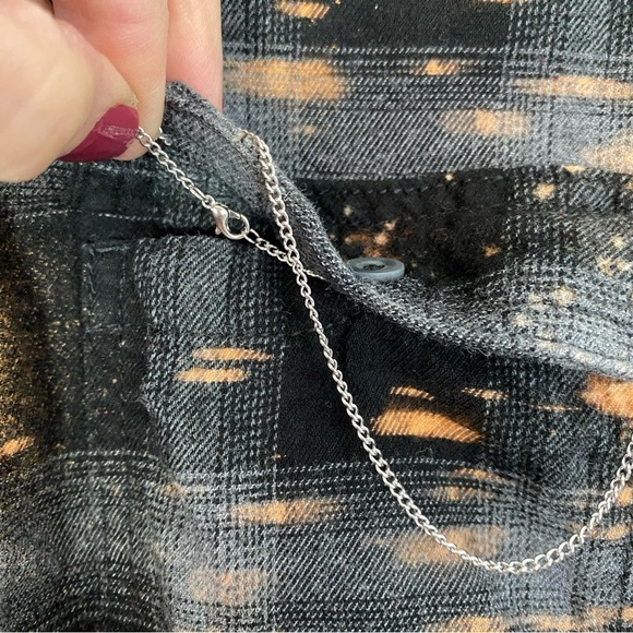 Boho Flannel Shirt Womens Size Medium Unisex Handmade Mandala Floral Plaid Black - Picture 5 of 10